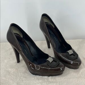 ALBANO SIZE 37 /6.5 MADE IN ITALY  Brown High Heel Pumps with Embellishe…